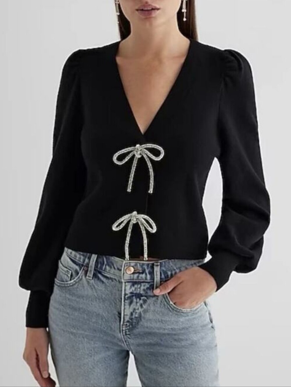 Express Crystal Bow Cardigan